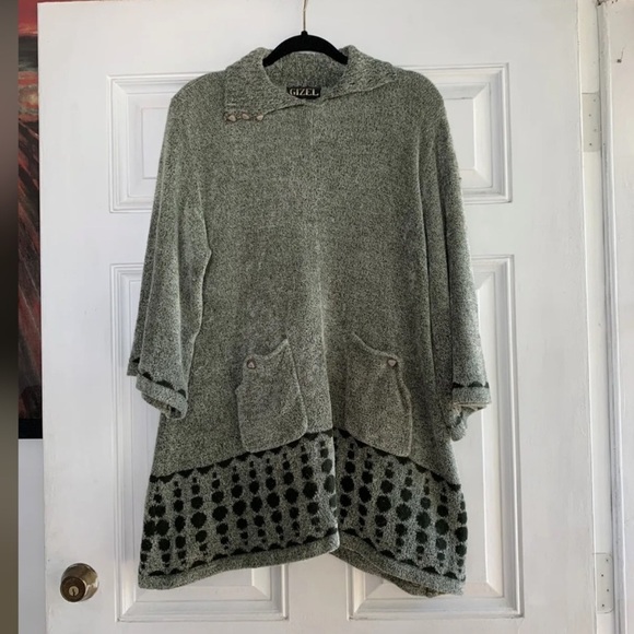 Gizel Womens Fuzzy Sweater One Size Green Dots Cozy 3/4 Sleeve - Picture 1 of 7